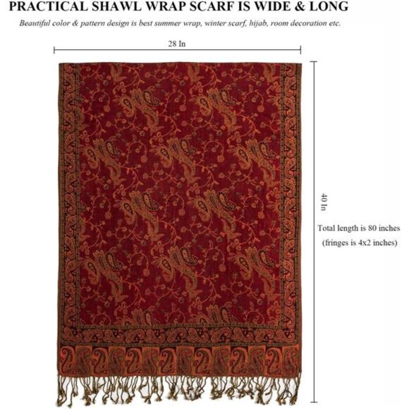 Shawls Wraps Rave Scarf for Women Dark Red - Picture 7 of 7